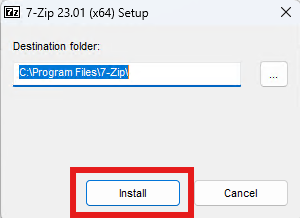 7-Zip installer with Install highlighted